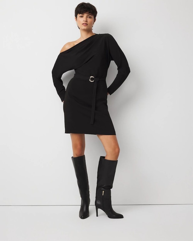 Petite Off-The-Shoulder Belted Dress