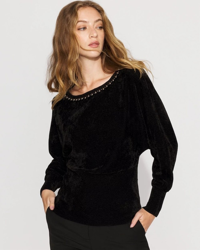 Petite Embellished Dolman Chenille Sweater