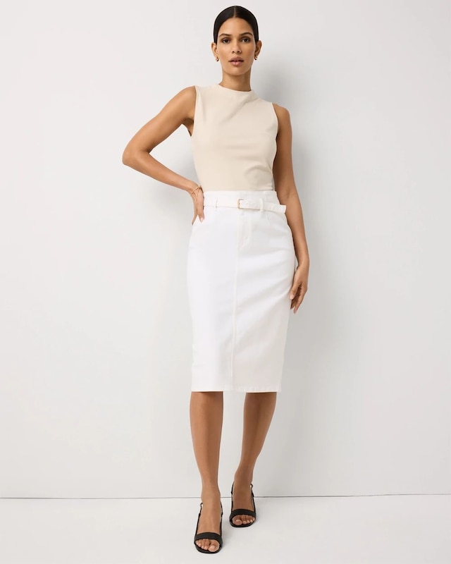 Belted Denim Pencil Skirt