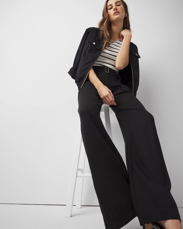 Petite High-Rise Belted Wide Leg Trouser