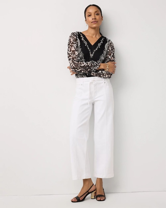 Petite Braided Belt High Rise Wide Leg Crop Jean