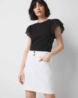 Petite Braided Waist Denim A-Line Miniskirt
