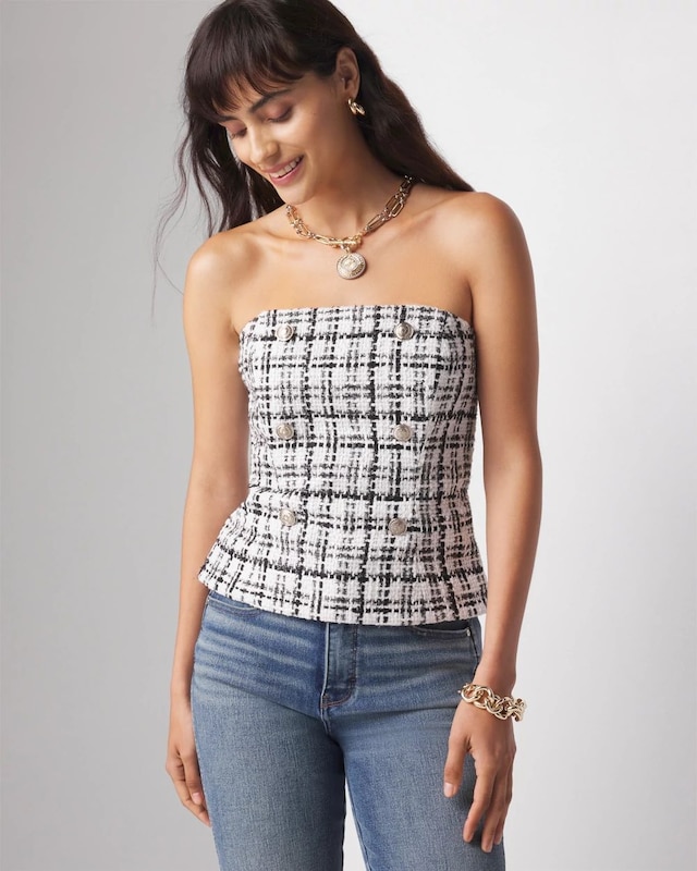 Petite Button Tweed Bustier