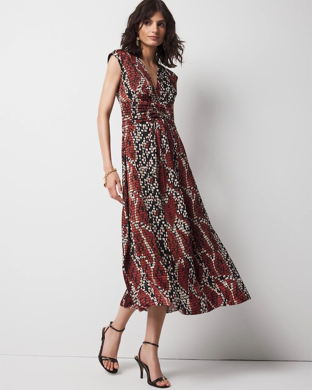 Petite Cap-Sleeve Satin Midi Dress