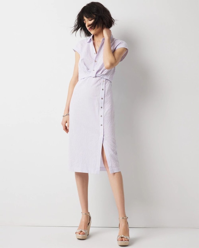 Petite Short Sleeve Button Detail Dress