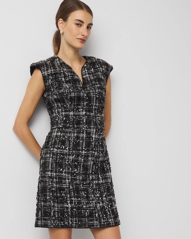 Petite Sequin Tweed Mini Dress