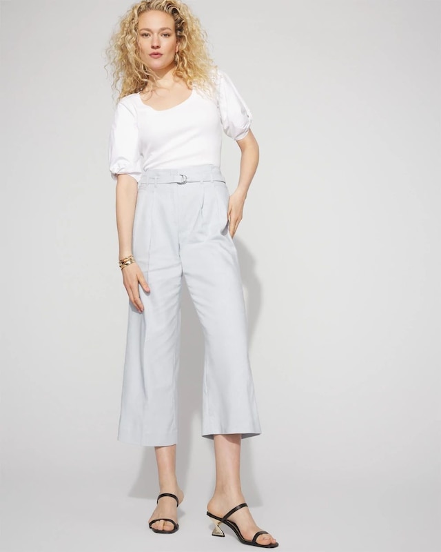 Denim-Look Wide-Leg Cropped Pant
