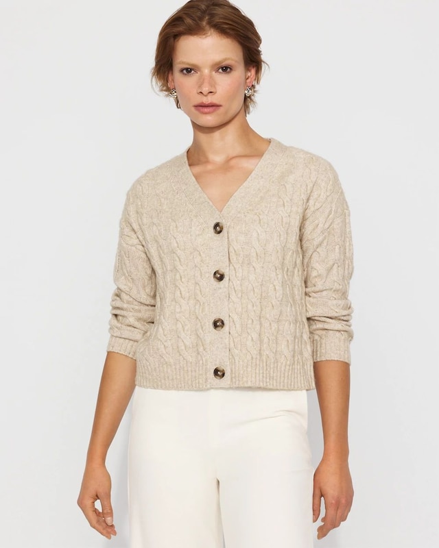 Cable-Knit Button-Front Cardigan