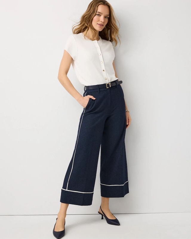 Petite Denim-Look High Rise Wide Leg Crop