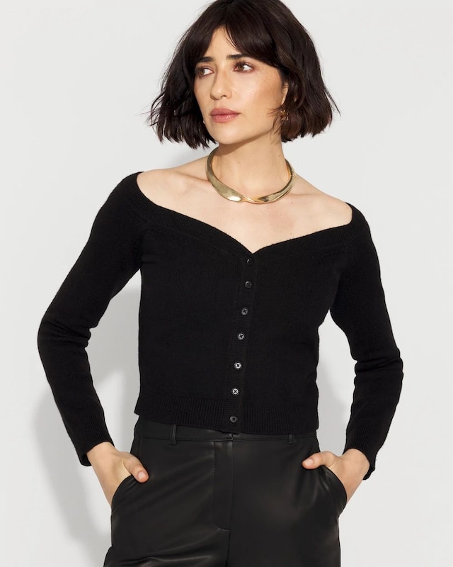 Petite Off-The-Shoulder Button-Front Cardigan