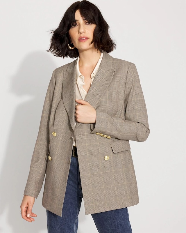 Petite Plaid Double-Breasted Blazer