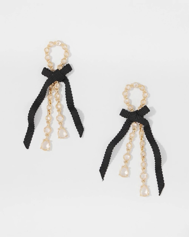 Rhinestone Bow Linear Earrings