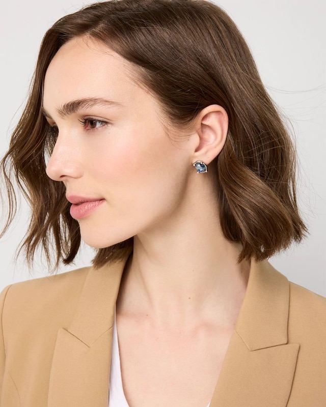 Denim Blue Glass Stone Stud Earrings
