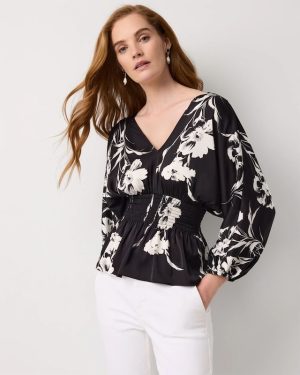 Petite 3/4 Sleeve Smocked Waist Kimono