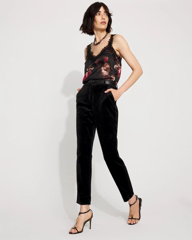 Petite Elle Velvet Slim Ankle Pant