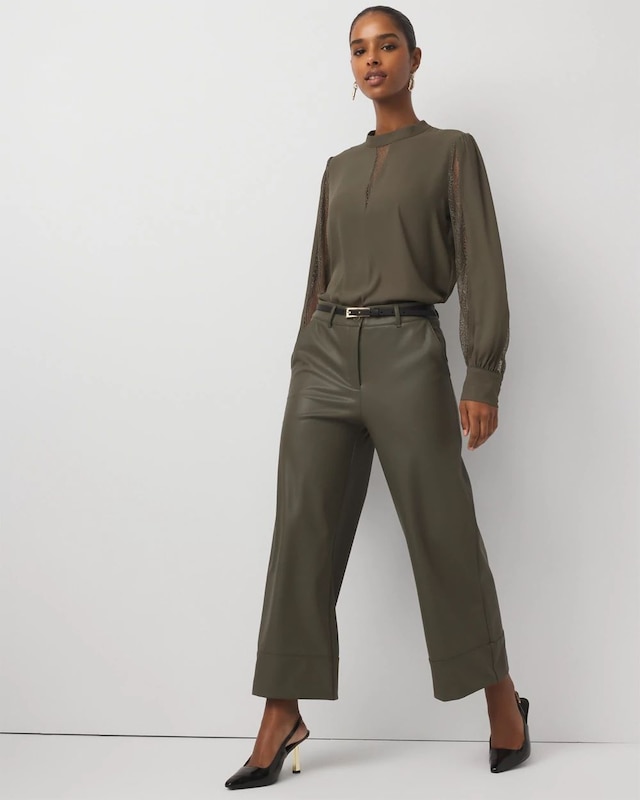 Faux Leather Wide Leg Crop