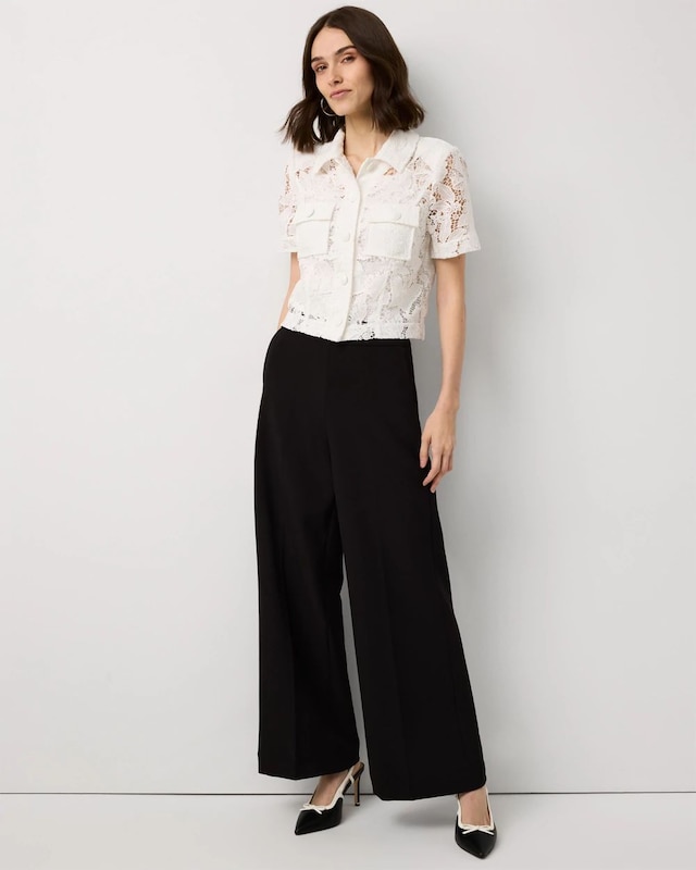 High-Rise Flat-Front Wide-Leg Pant