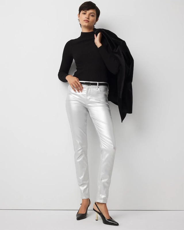 Metallic Coated High Rise Skinny Jean