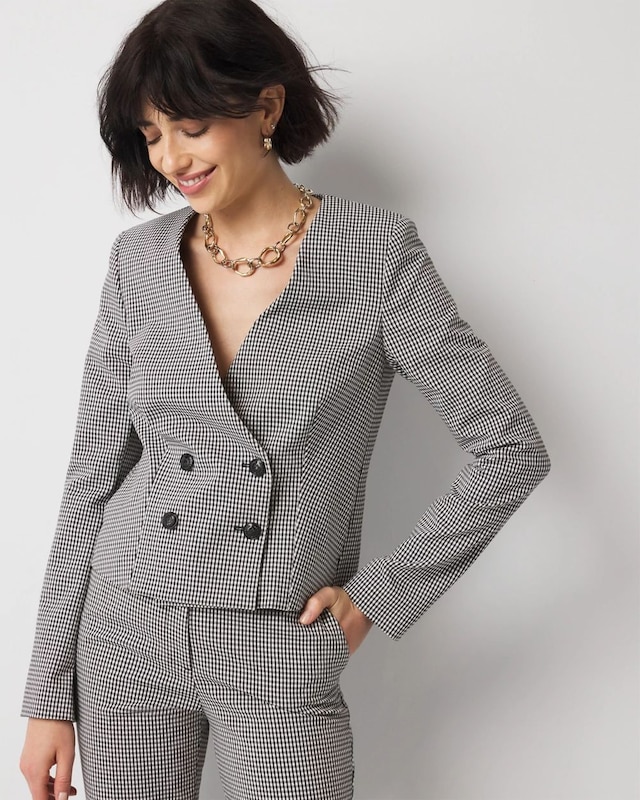 Petite Double-Breasted Gingham Jacket