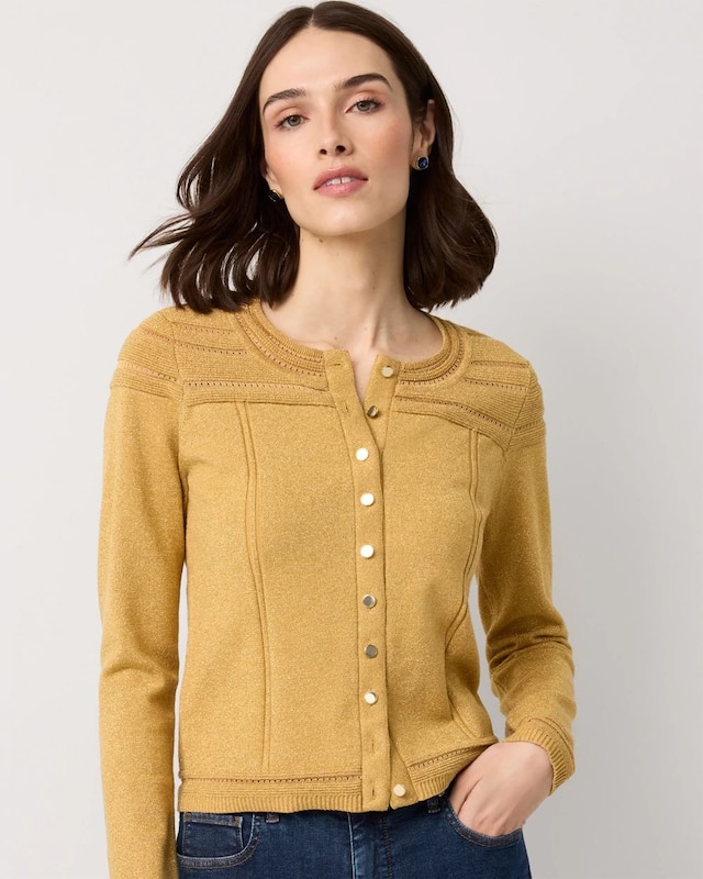 Metallic Pointelle Knit Cardigan