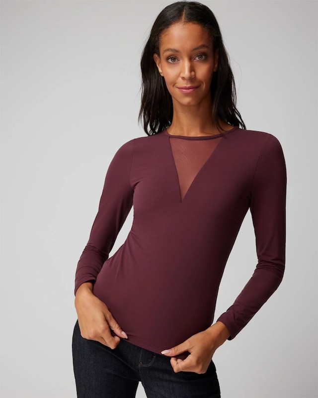 WHBM? FORME Long Sleeve Mesh Top