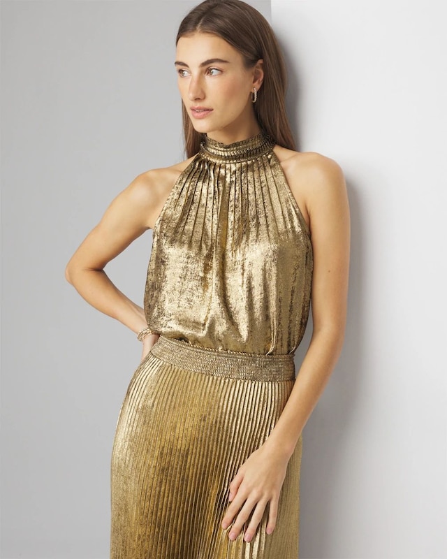 Petite Halter Pleated Shell Top