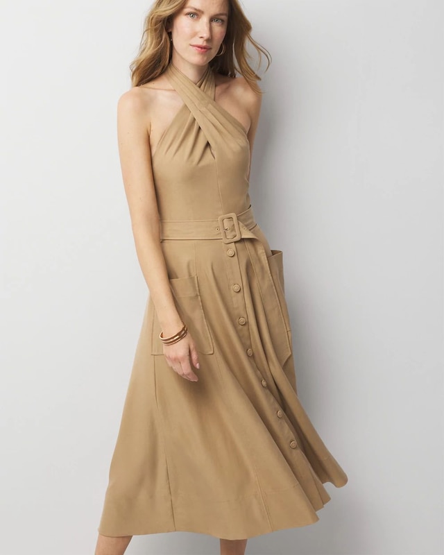 Petite Halter Trench Midi Dress