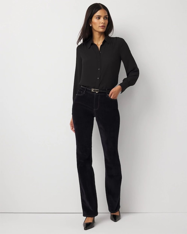Flocked Denim Mid Rise Bootcut Jean
