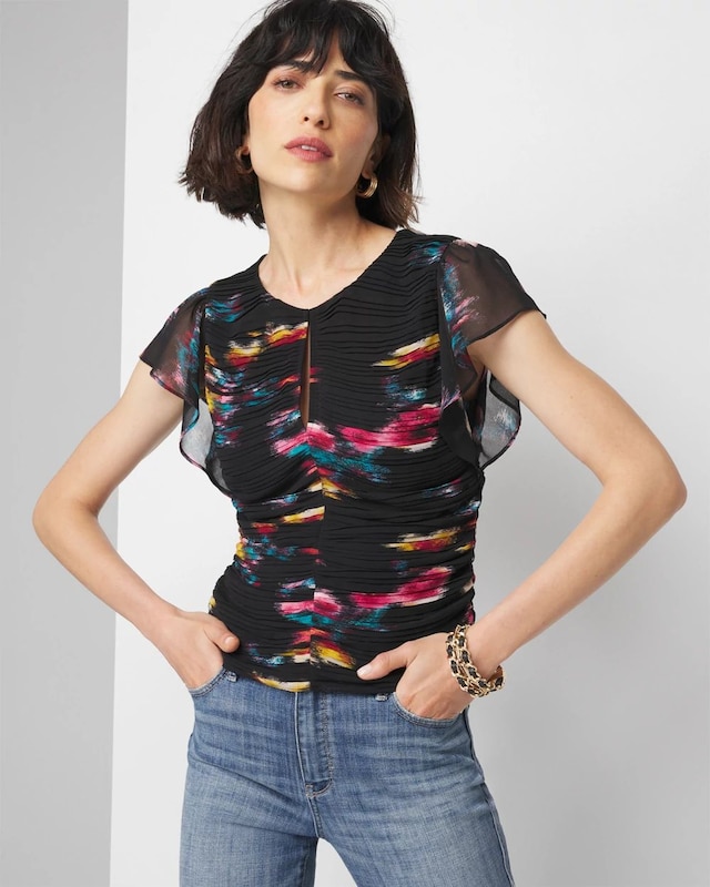 Petite Keyhole Ruched Front Shell Top