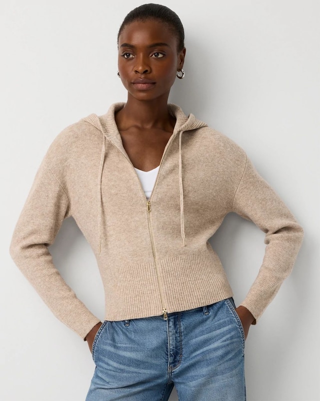 Rib Knit Zip Hooded Sweater Jacket