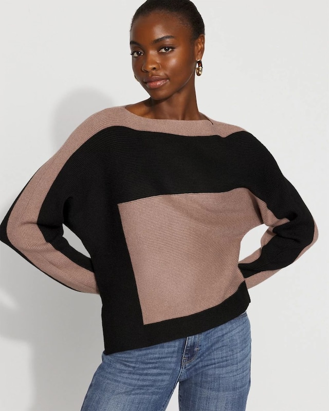 Petite Colorblocked Asymmetric Hem Sweater