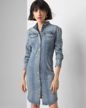 Petite Long Sleeve Denim Shirt Dress