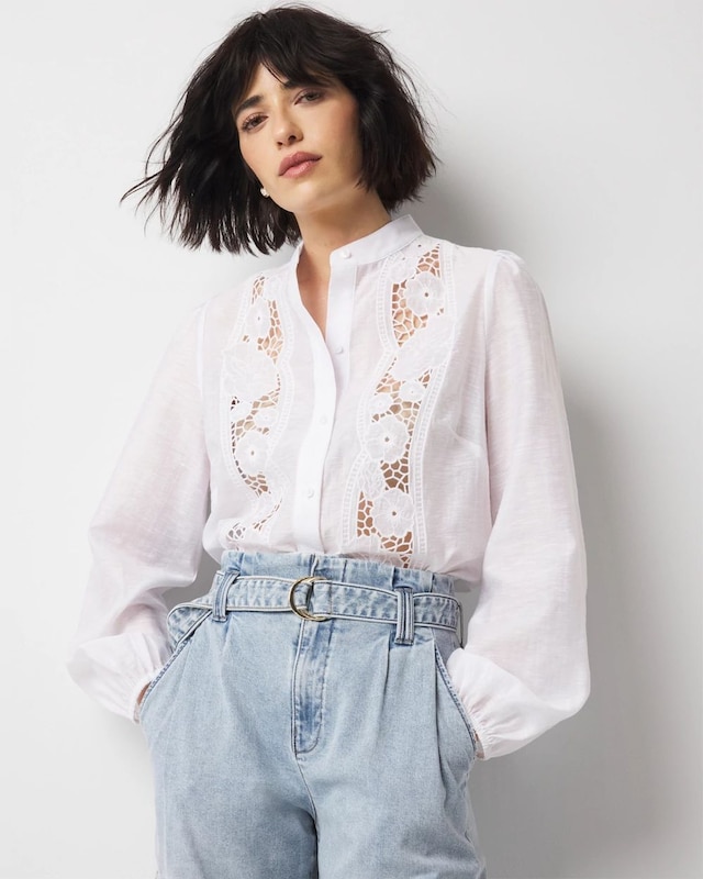 Petite Floral Cutwork Shirt