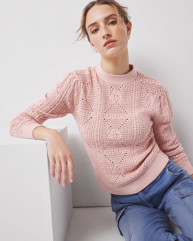 Mock Neck Pointelle Sweater