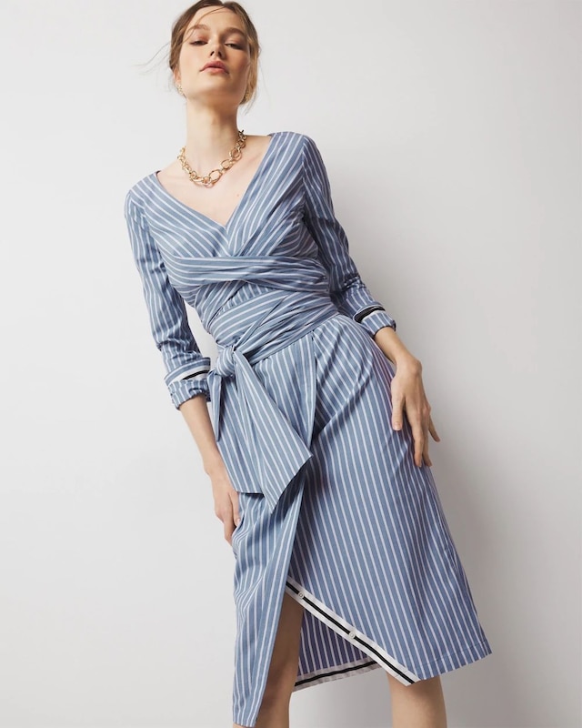 Petite Poplin Twist-Front Midi Shirt Dress