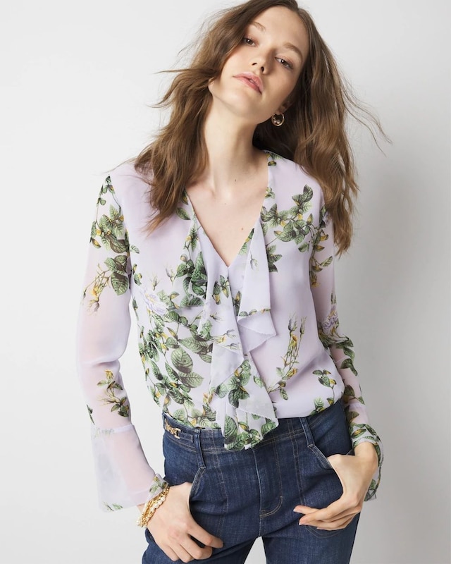 Petite Floral Ruffle Blouse