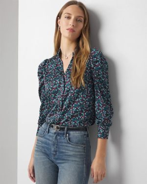 Y-Neck Ruched Shoulder Shirt