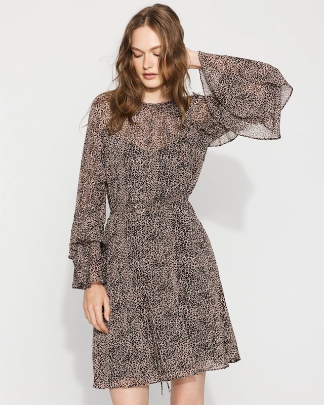 Petite Leopard Ruffle Mini Dress
