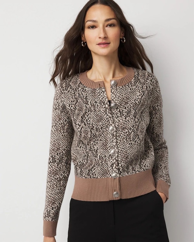 Petite Snake Print Button Front Cardigan