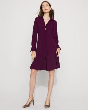 Petite Tie-Neck Twill Shirt Dress