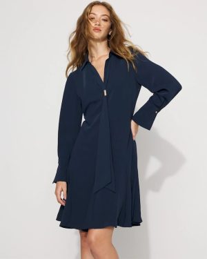 Petite Tie-Neck Twill Shirt Dress