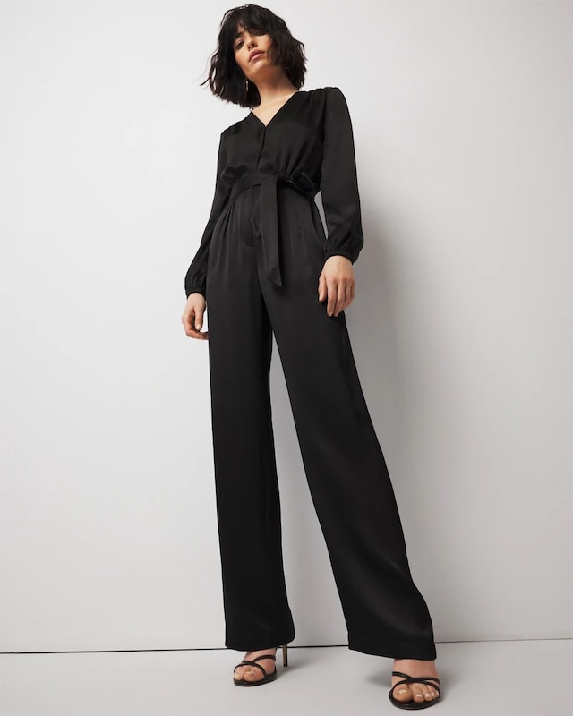 Petite V-Neck Satin Jumpsuit