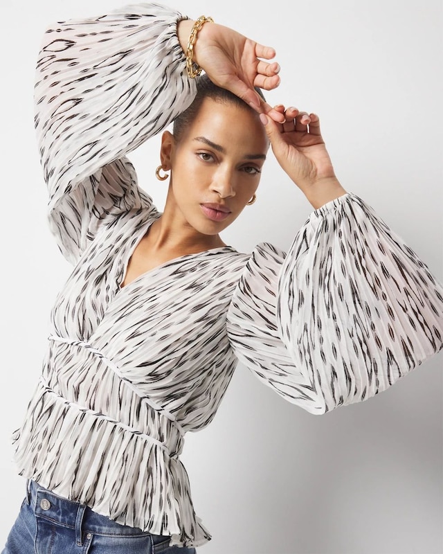 Petite Ikat Pleated Peplum Blouse