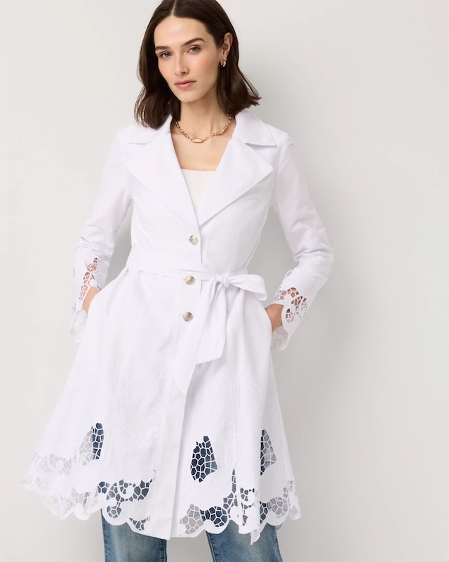 Embroidered Cutwork Trench Coat