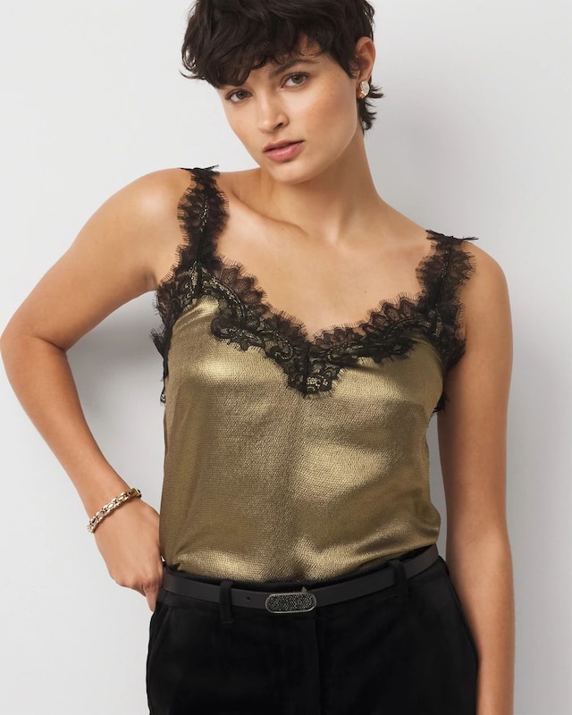 Petite Lace Trim Satin Camisole