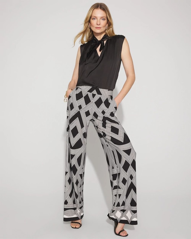 Geometric Print Matte Jersey Wide-Leg Pant