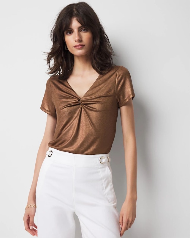 WHBM FORME? All Ways Stretch Metallic Twist Front Tee