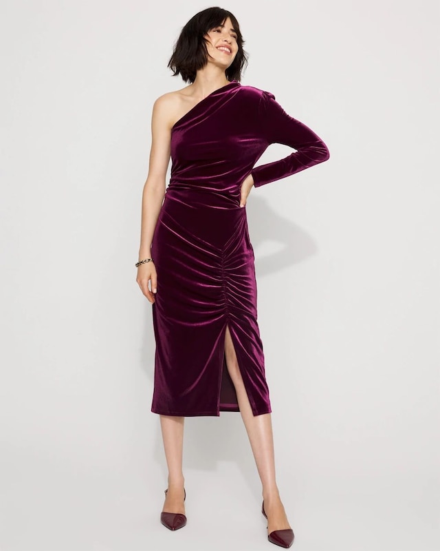 Petite One-Shoulder Velvet Bodycon Dress