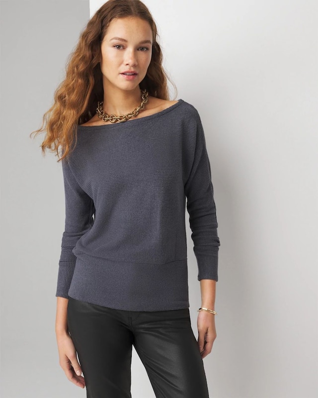 Petite Off-The-Shoulder Ribbed Snit Pullover