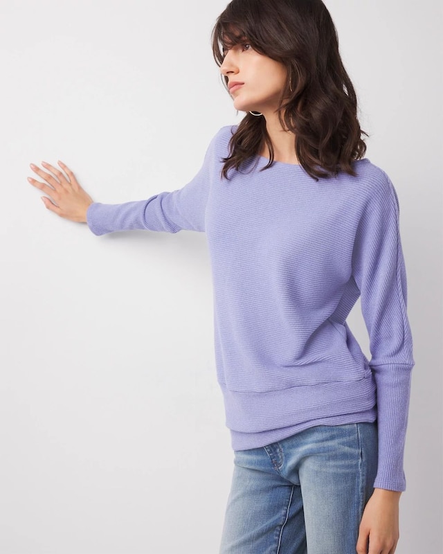 Petite Off-The-Shoulder Ribbed Snit Pullover